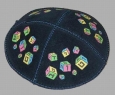 Kippa aus Leder - Blau: 16cm