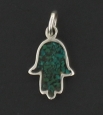 Silver Pendant Hamsa Eilat Green Stone